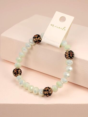 Miracle Collection Bohemian Glass bead with Leopard Crystal Ball Stretch Bracelet-Versatile Stretch Sparkly Crystal Beads Stackable Bracelet. in Saudi Arabia