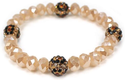 Miracle Collection Bohemian Glass bead with Leopard Crystal Ball Stretch Bracelet-Versatile Stretch Sparkly Crystal Beads Stackable Bracelet. in Saudi Arabia