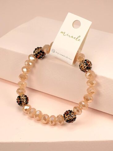 Miracle Collection Bohemian Glass bead with Leopard Crystal Ball Stretch Bracelet-Versatile Stretch Sparkly Crystal Beads Stackable Bracelet. in Saudi Arabia