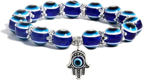 Evil Eye Hamsa Blue Beaded Charm Stretch Bracelet Hand of Fatima Turkish Lucky Evil Eye Bracelet for Protection and Blessing(10 mm-Plastic) (AMX2V09QTSUS) in Saudi Arabia