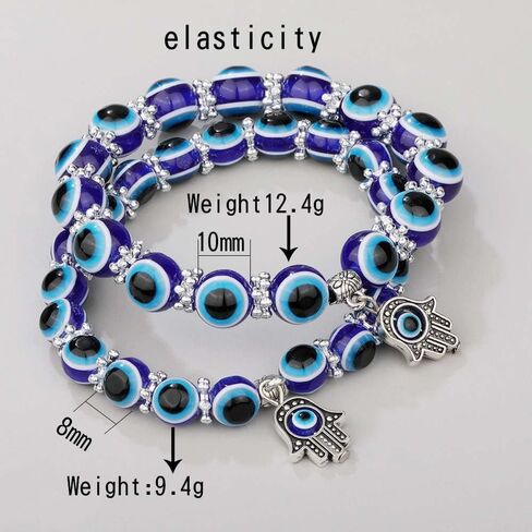 Evil Eye Hamsa Blue Beaded Charm Stretch Bracelet Hand of Fatima Turkish Lucky Evil Eye Bracelet for Protection and Blessing(10 mm-Plastic) (AMX2V09QTSUS) in Saudi Arabia