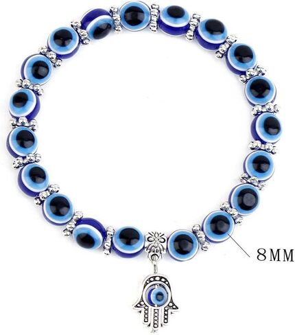 Evil Eye Hamsa Blue Beaded Charm Stretch Bracelet Hand of Fatima Turkish Lucky Evil Eye Bracelet for Protection and Blessing(10 mm-Plastic) (AMX2V09QTSUS) in Saudi Arabia