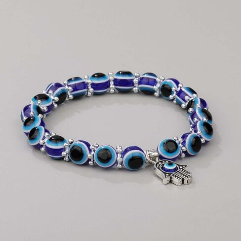 Evil Eye Hamsa Blue Beaded Charm Stretch Bracelet Hand of Fatima Turkish Lucky Evil Eye Bracelet for Protection and Blessing(10 mm-Plastic) (AMX2V09QTSUS) in Saudi Arabia