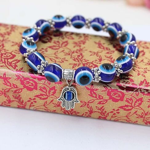 Evil Eye Hamsa Blue Beaded Charm Stretch Bracelet Hand of Fatima Turkish Lucky Evil Eye Bracelet for Protection and Blessing(10 mm-Plastic) (AMX2V09QTSUS) in Saudi Arabia