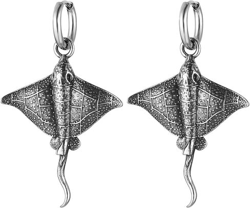 HZMAN Stainless Steel Stingray Dangle Earrings for Men Women Ocean Sea Animal Manta Ray Huggie Hoop Earring Jewelry Gift in Saudi Arabia