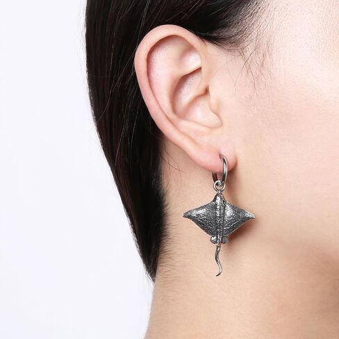 HZMAN Stainless Steel Stingray Dangle Earrings for Men Women Ocean Sea Animal Manta Ray Huggie Hoop Earring Jewelry Gift in Saudi Arabia