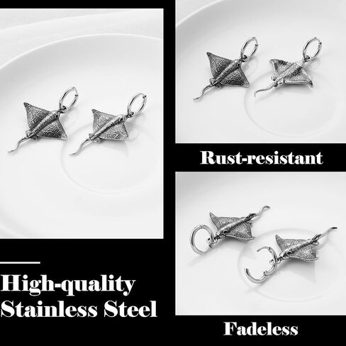 HZMAN Stainless Steel Stingray Dangle Earrings for Men Women Ocean Sea Animal Manta Ray Huggie Hoop Earring Jewelry Gift in Saudi Arabia