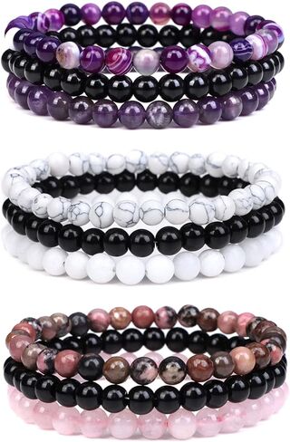 JEWPARK 9 قطع 8 مم / 6 مم أحجار كريمة شبه ثمينة أساور مطرزة للنساء والرجال شفاء كريستال حجر سوار مطاطي دائري مطرز أساور مرنة هدايا مجوهرات للجنسين in Kuwait