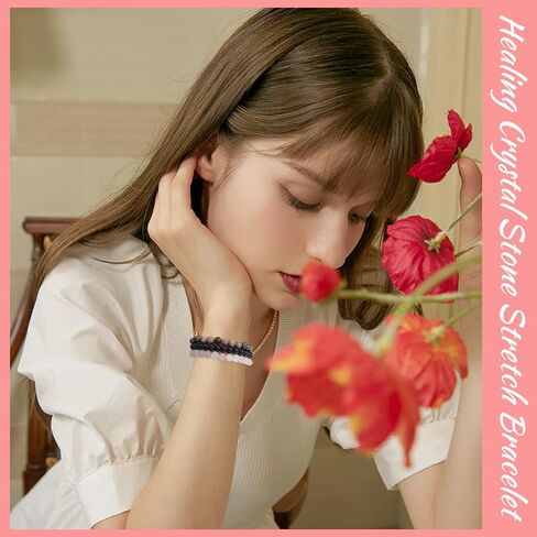 JEWPARK 9 قطع 8 مم / 6 مم أحجار كريمة شبه ثمينة أساور مطرزة للنساء والرجال شفاء كريستال حجر سوار مطاطي دائري مطرز أساور مرنة هدايا مجوهرات للجنسين in Kuwait