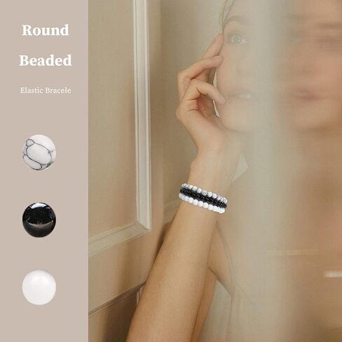 JEWPARK 9 قطع 8 مم / 6 مم أحجار كريمة شبه ثمينة أساور مطرزة للنساء والرجال شفاء كريستال حجر سوار مطاطي دائري مطرز أساور مرنة هدايا مجوهرات للجنسين in Kuwait