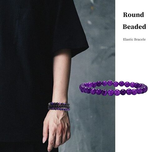 JEWPARK 9 قطع 8 مم / 6 مم أحجار كريمة شبه ثمينة أساور مطرزة للنساء والرجال شفاء كريستال حجر سوار مطاطي دائري مطرز أساور مرنة هدايا مجوهرات للجنسين in Kuwait