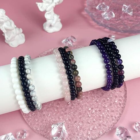 JEWPARK 9 قطع 8 مم / 6 مم أحجار كريمة شبه ثمينة أساور مطرزة للنساء والرجال شفاء كريستال حجر سوار مطاطي دائري مطرز أساور مرنة هدايا مجوهرات للجنسين in Kuwait