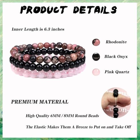 JEWPARK 9 قطع 8 مم / 6 مم أحجار كريمة شبه ثمينة أساور مطرزة للنساء والرجال شفاء كريستال حجر سوار مطاطي دائري مطرز أساور مرنة هدايا مجوهرات للجنسين in Kuwait