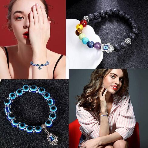 RUIZHEN 2 قطعة أساور عين الشر همسة يد فاطمة مطرز أساور ساحرة العين الزرقاء تمتد تميمة حماية سوار in Kuwait