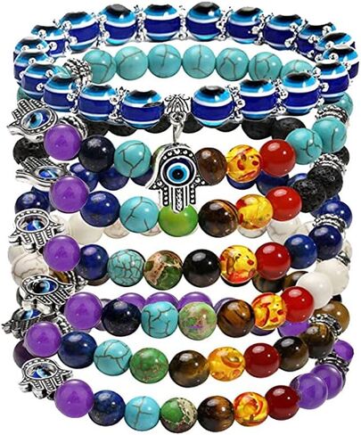 RUIZHEN 2 قطعة أساور عين الشر همسة يد فاطمة مطرز أساور ساحرة العين الزرقاء تمتد تميمة حماية سوار in Kuwait