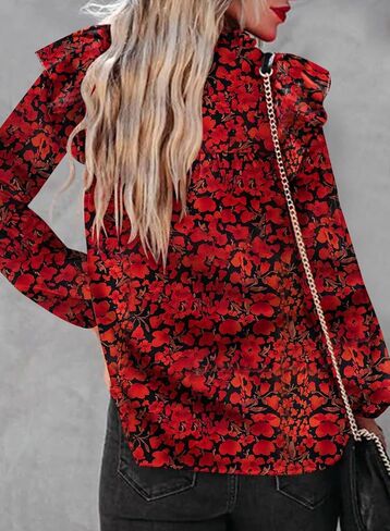 بلوزات LOLONG النسائية ذات الرقبة على شكل V مكشكشة طويلة/أكمام قصيرة أنيقة كاجوال من الزهور بوهو in Kuwait