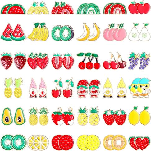 Ferreve 36 Pairs Summer Fruits Earring Studs for Girls Cute Pineapple Watermelon Strawberry Banana Stud Earrings Sets Tropical Fruit Enamel Earrings Gifts for Teen Girls Vocation Beach Part in Saudi Arabia