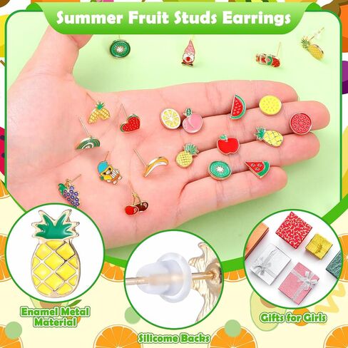 Ferreve 36 Pairs Summer Fruits Earring Studs for Girls Cute Pineapple Watermelon Strawberry Banana Stud Earrings Sets Tropical Fruit Enamel Earrings Gifts for Teen Girls Vocation Beach Part in Saudi Arabia
