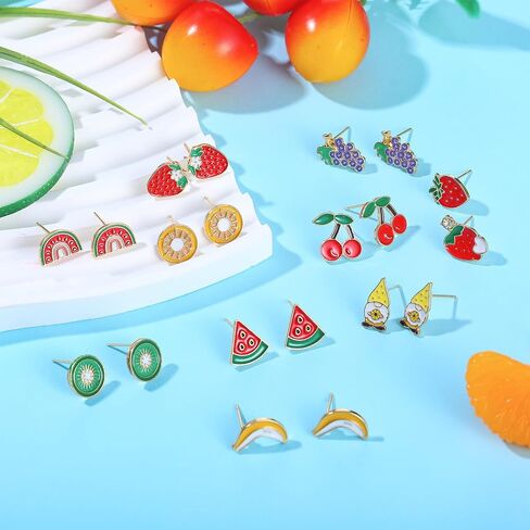 Ferreve 36 Pairs Summer Fruits Earring Studs for Girls Cute Pineapple Watermelon Strawberry Banana Stud Earrings Sets Tropical Fruit Enamel Earrings Gifts for Teen Girls Vocation Beach Part in Saudi Arabia