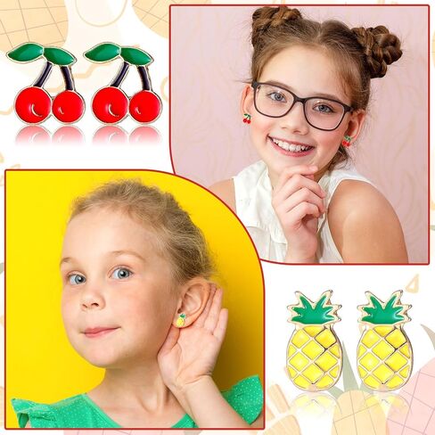 Ferreve 36 Pairs Summer Fruits Earring Studs for Girls Cute Pineapple Watermelon Strawberry Banana Stud Earrings Sets Tropical Fruit Enamel Earrings Gifts for Teen Girls Vocation Beach Part in Saudi Arabia