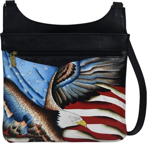Anna by Anuschka Slim Crossbody, Stars and Stripes Black in Saudi Arabia