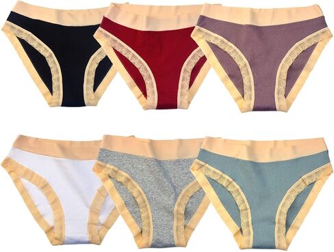 GaaiKei Women Cotton Full Coverage Underwear Lace Mid Rise Hipster Briefs 6 Pack in Saudi Arabia