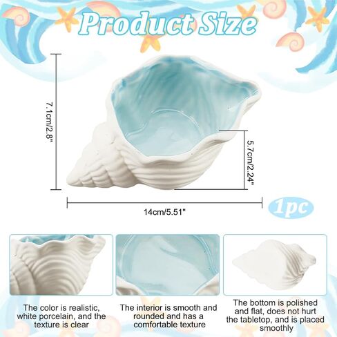 NBEADS Conch/Starfish Shape Ceramic Jewelry Tray, Aqua Shell Trinket Dish Ceramic Ring Earring Holder Ocean-themed Decorative Trinket Plate for Rings Earrings Necklaces Bracelet Jewelry Watch Keys in Saudi Arabia
