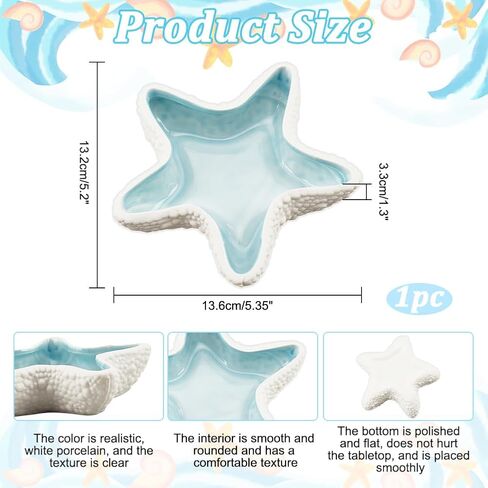 NBEADS Conch/Starfish Shape Ceramic Jewelry Tray, Aqua Shell Trinket Dish Ceramic Ring Earring Holder Ocean-themed Decorative Trinket Plate for Rings Earrings Necklaces Bracelet Jewelry Watch Keys in Saudi Arabia