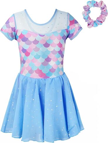 Gogokids Girls Ballet Leotards Toddler Dance Dress Short Sleeve Dance Leotards, Matching Hair Scrunchie in Saudi Arabia