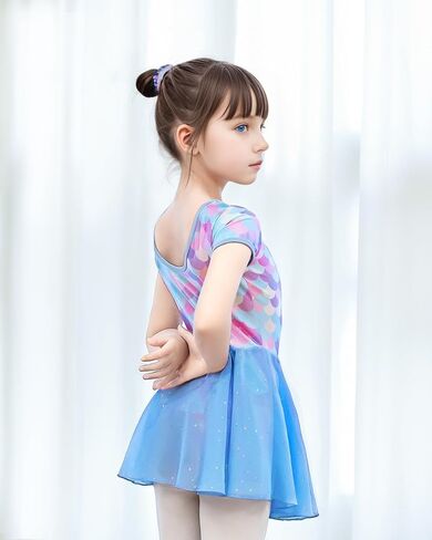 Gogokids Girls Ballet Leotards Toddler Dance Dress Short Sleeve Dance Leotards, Matching Hair Scrunchie in Saudi Arabia