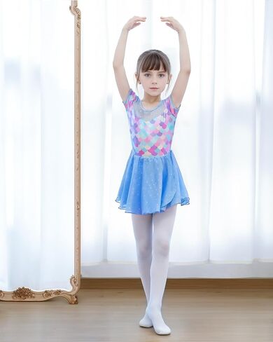 Gogokids Girls Ballet Leotards Toddler Dance Dress Short Sleeve Dance Leotards, Matching Hair Scrunchie in Saudi Arabia
