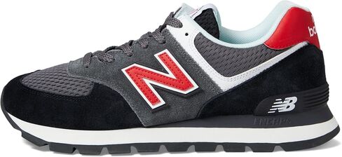 New Balance Classics 574D Rugged Sneakers for Men - Low Top Silhouette and Breathable Textile Lining Black/Red 2 11.5 D - Medium in Saudi Arabia