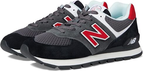 New Balance Classics 574D Rugged Sneakers for Men - Low Top Silhouette and Breathable Textile Lining Black/Red 2 11.5 D - Medium in Saudi Arabia