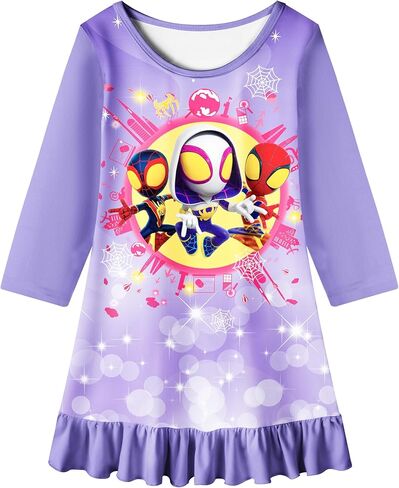 فستان كاجوال للفتيات من NOTLY فستان كرتوني رائع للأطفال الصغار بأكمام طويلة ملابس للبطل الخارق in Kuwait