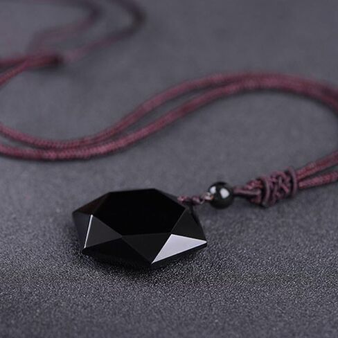 Black Obsidian Hexagram Natural Stone Necklace Translucent Ice Obsidian Wolf Tooth Amulet His and Hers Couples Necklace Lucky Love Pendant Necklace for Men Women in Saudi Arabia