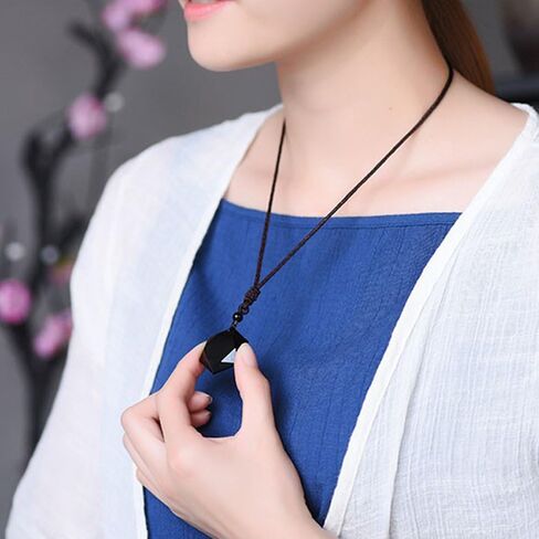 Black Obsidian Hexagram Natural Stone Necklace Translucent Ice Obsidian Wolf Tooth Amulet His and Hers Couples Necklace Lucky Love Pendant Necklace for Men Women in Saudi Arabia