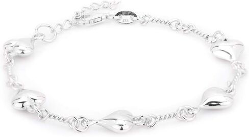 Sterling Silver Jewelry - Rhodium Plated with 925 Stamp - Sewn in Sequence Puffed Heart Bracelet - Elegant handcrafted - for Women - 6.5" long + 1" extender in Saudi Arabia