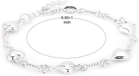 Sterling Silver Jewelry - Rhodium Plated with 925 Stamp - Sewn in Sequence Puffed Heart Bracelet - Elegant handcrafted - for Women - 6.5" long + 1" extender in Saudi Arabia