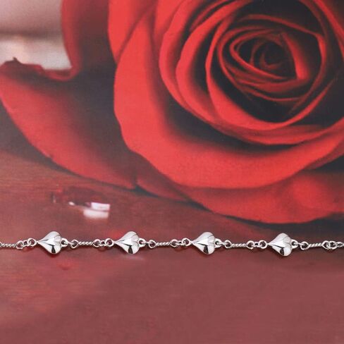 Sterling Silver Jewelry - Rhodium Plated with 925 Stamp - Sewn in Sequence Puffed Heart Bracelet - Elegant handcrafted - for Women - 6.5" long + 1" extender in Saudi Arabia