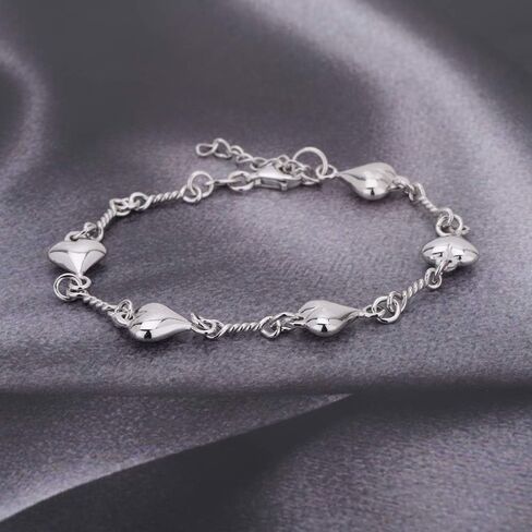 Sterling Silver Jewelry - Rhodium Plated with 925 Stamp - Sewn in Sequence Puffed Heart Bracelet - Elegant handcrafted - for Women - 6.5" long + 1" extender in Saudi Arabia