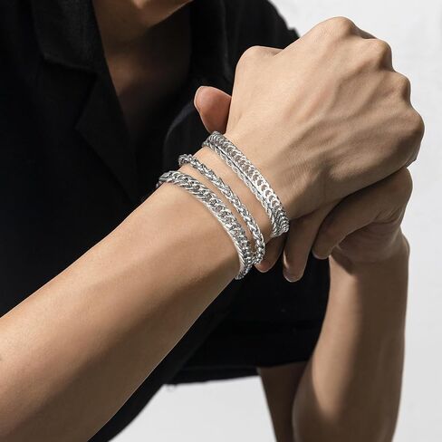 5 قطع من سوار سلسلة من الفولاذ المقاوم للصدأ للرجال والنساء مجموعة أساور كوبية بعرض كبح عرض للرجال مجوهرات هدايا للأب والزوج، 7/7.5/8.3/9 بوصة in Saudi Arabia