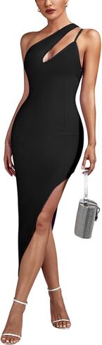 فستان Maketina النسائي ذو الكتف الواحد مع فتحة ضيقة متوسطة الطول لحفلات الكوكتيل in Kuwait