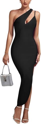 فستان Maketina النسائي ذو الكتف الواحد مع فتحة ضيقة متوسطة الطول لحفلات الكوكتيل in Kuwait