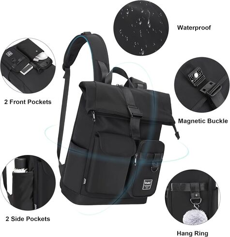 LGAG 15.6 Inch Laptop Backpack for Men Women 25-35L Large Work College Backpack with Laptop Compartment Casual Waterproof Computer Backpack for Business Travel Commuter, Black in Kuwait