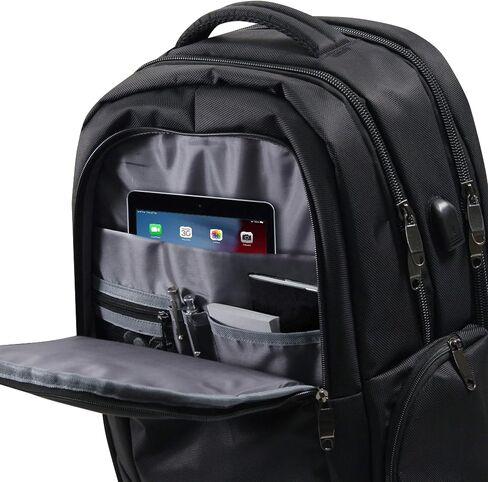 Shelby Vault Black Backpack | 1680D Polyester with Leatherette Trim and an Embroidered Shelby Logo | USB Port | TSA/Checkpoint Friendly Padded Sleeve that fits up to a 17" Laptop and a Tablet in Saudi Arabia