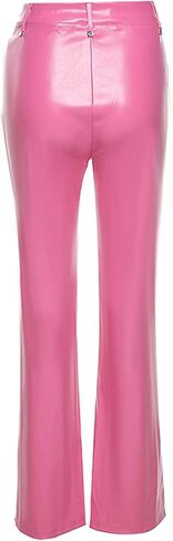 Women Lace Up PU Leather Pants Leggings Stretch High Waisted Hollow Out Bandage Trousers Y2K Streetwear in Saudi Arabia