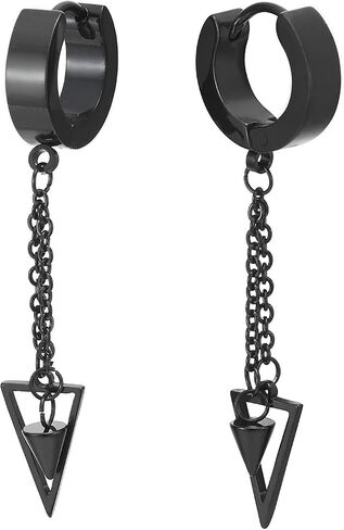 Men Women Stainless Steel Huggie Hinged Hoop Earrings with Dangling Cone and Open Triangle in Saudi Arabia