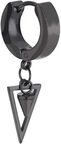 Men Women Stainless Steel Huggie Hinged Hoop Earrings with Dangling Cone and Open Triangle in Saudi Arabia