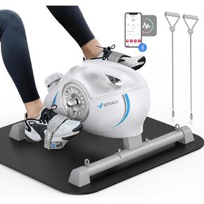 Under Desk Bike Pedal Exerciser, Quiet Magnetic Mini Exercise Bike with MERACH App for Arm, Leg Recovery, Physical Therapy, Smooth Foot Desk Cycle with 2 Resistance Bands & Non-Slip Mat
