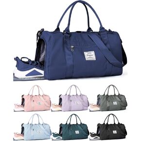 حقيبة رياضية للنساء، حقيبة سفر ليلية لعطلات نهاية الأسبوع مع حجرة الأحذية وحقيبة حمل رياضية للطائرات وحقيبة سفر لأغراض شخصية للسفر وصالة الألعاب الرياضية واليوجا والسباحة باللون الرمادي والأزرق in Kuwait